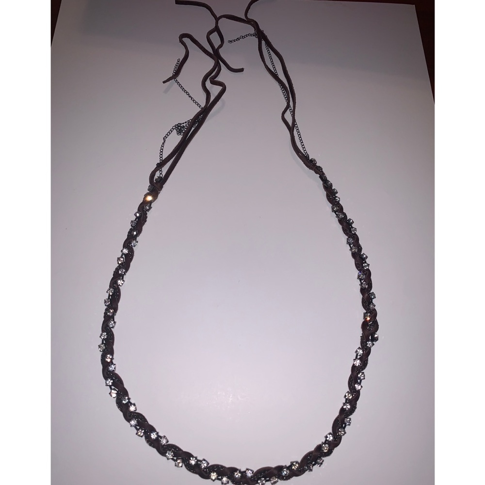 Leather, Crystal and Chain Braided Wrap